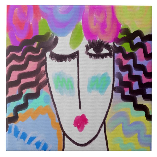 Carreau Fleurs dans ses cheveux peinture numérique Abstrai (Devant)