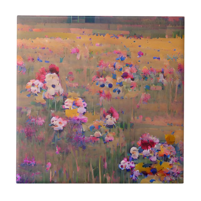 Carreau Fleurs dans un champ lavande art numérique blanc (Devant)