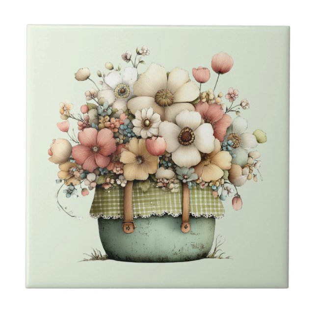 Carreau Fleurs dans un pot Cozy Shabby Mignon (Devant)