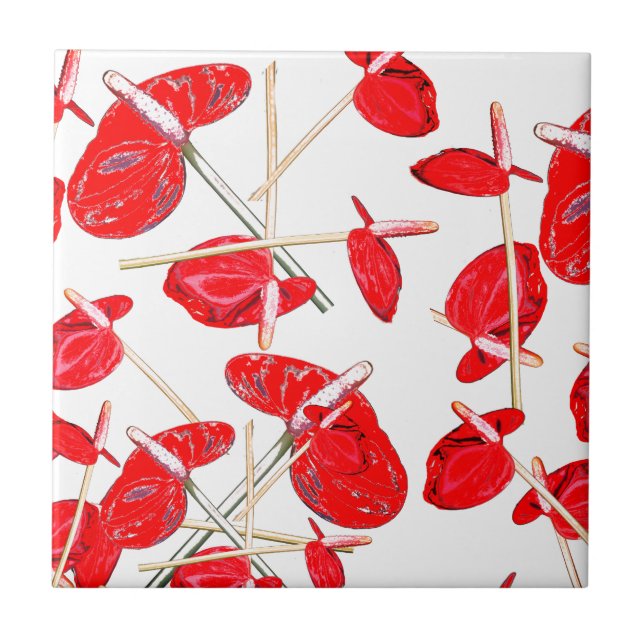 Carreau Fleurs d'anthurium rouge motif floral (Devant)