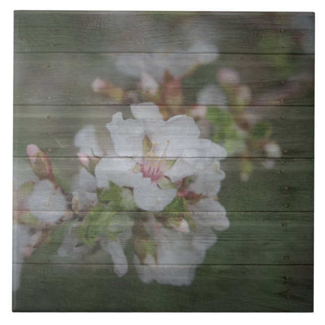 Carreau Fleurs d'Apple et bois patiné (Devant)