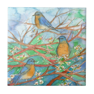 Carreau Fleurs d'aquarelle blanche de l'arbre de printemps