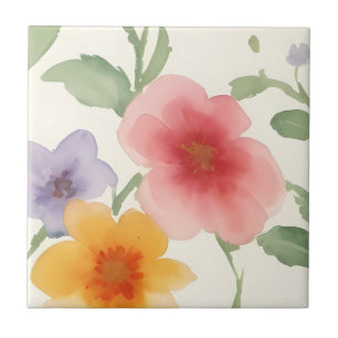 Carreau Fleurs d'aquarelle grand imprimé floral sur blanc