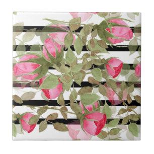Carreau Fleurs d'aquarelle rose rose roses romes florales