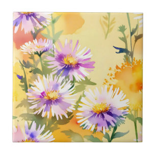 Carreau Fleurs d'Aster Chaudes et ensoleillées sur Jaune c