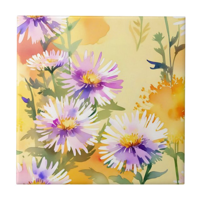 Carreau Fleurs d'Aster Chaudes et ensoleillées sur Jaune c (Devant)