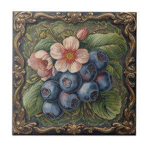 Carreau Fleurs de Bleuets Art Nouveau Vintage