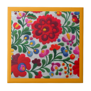 Carreau Fleurs de broderie mexicaines Cuisine Trivet Jaune