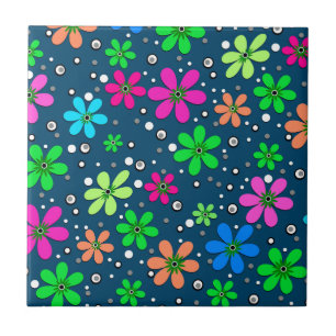 Carreau Fleurs de camomille multicolores lumineuses sur un