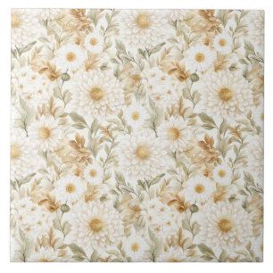 Carreau Fleurs de campagne blanches or crème