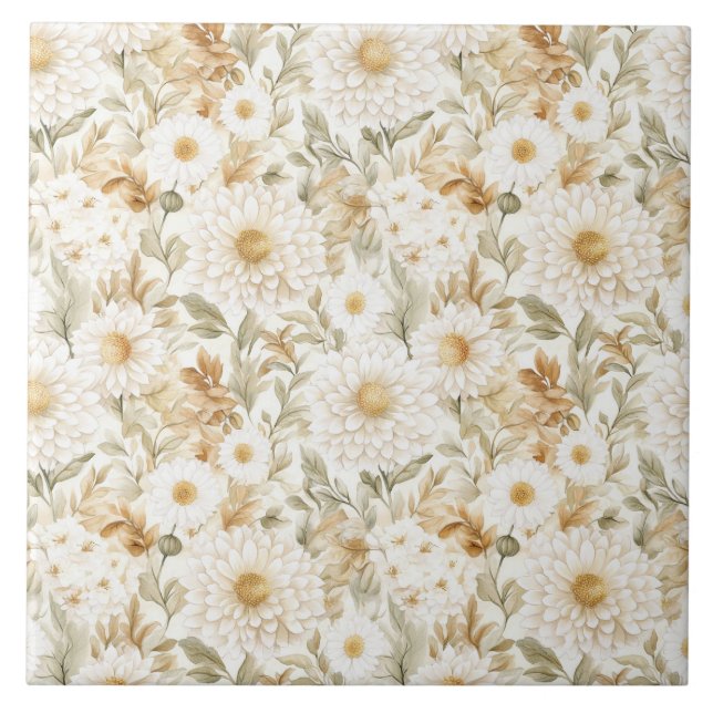Carreau Fleurs de campagne blanches or crème (Devant)