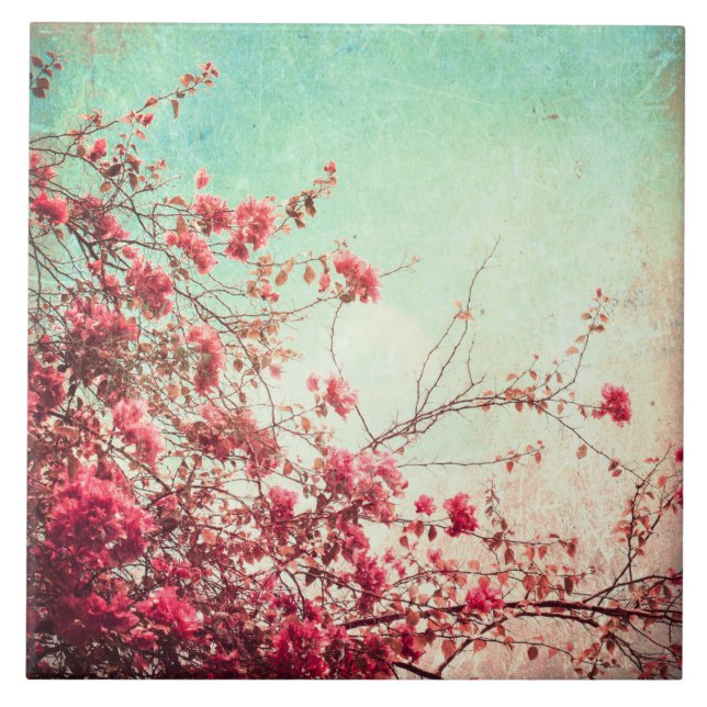 Carreau Fleurs de cerisier Floral Rouge Display Carrelage (Devant)