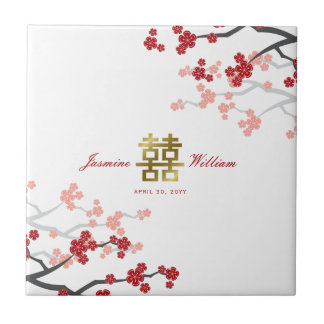 Carreau Fleurs de cerisier rouge Élégant mariage chinois F