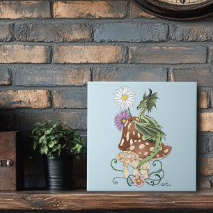 Carreau Fleurs de Champignon Dragon Fantastique Vert Capri