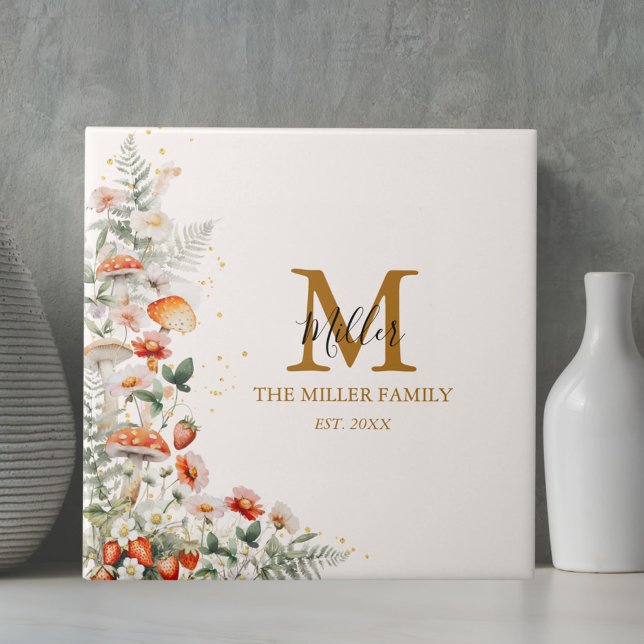 Carreau Fleurs de champignons de forêt Monogramme botaniqu (In situ)