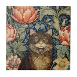 Carreau Fleurs de chat Brown et de pivoine Art nouveau