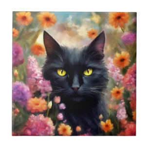 Carreau Fleurs de chats noirs Jardin Chat 736