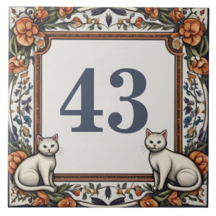 Carreau Fleurs de chats Numéro de la maison personnalisée