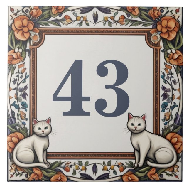 Carreau Fleurs de chats Numéro de la maison personnalisée  (Devant)