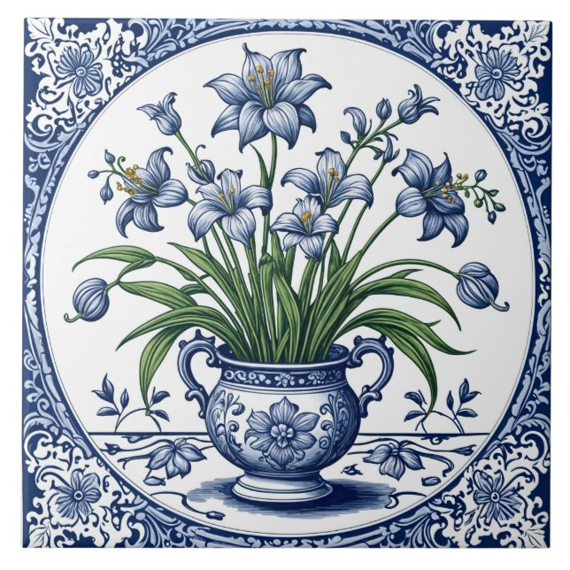 Carreau Fleurs de couleur bleue (Devant)