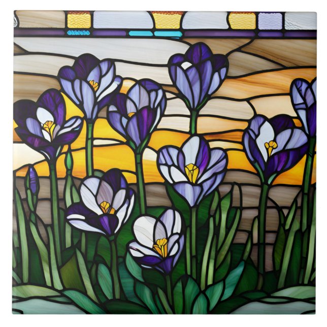 Carreau Fleurs de Crocus pourpres En Verre Tiré (Devant)