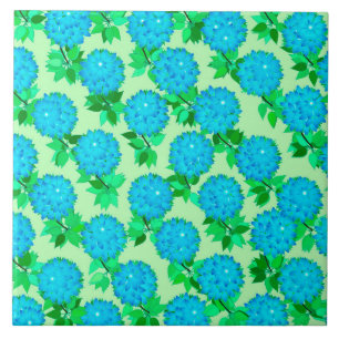 Carreau Fleurs de dahlia en bleu turquoise et vert