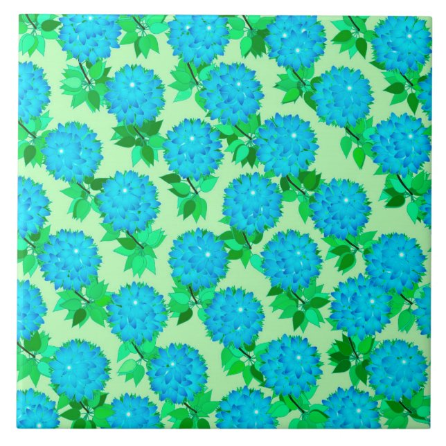 Carreau Fleurs de dahlia en bleu turquoise et vert (Devant)