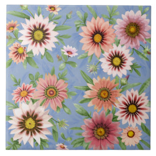 Carreau Fleurs de Gazania africaines roses Art botanique f