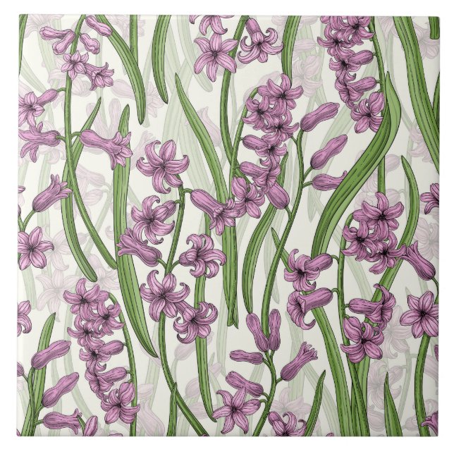 Carreau Fleurs de Hyacinth rose sur blanc naturel (Devant)