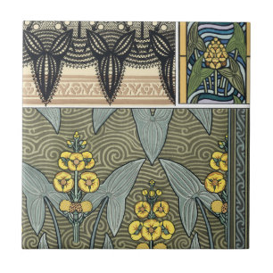 Carreau Fleurs de jardin Art nouveau vintage en forme de p