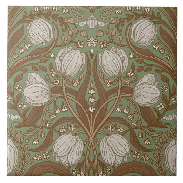 Carreau Fleurs de jardin printanier sur sauge (Devant)