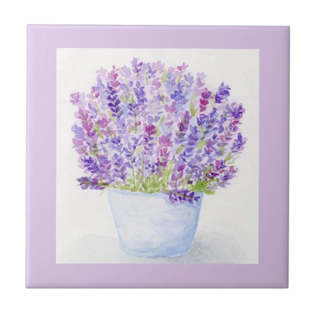 Carreau Fleurs de lavande aquarelle peintes à la main (Devant)