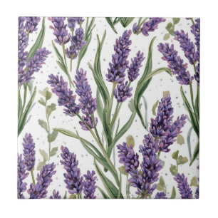 Carreau Fleurs de lavande violette aquarelle botanique