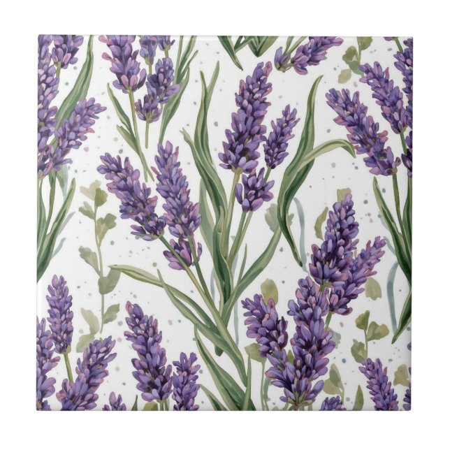 Carreau Fleurs de lavande violette aquarelle botanique (Devant)