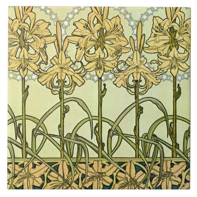 Carreau Fleurs de Lily au style Art nouveau, Mucha (Devant)