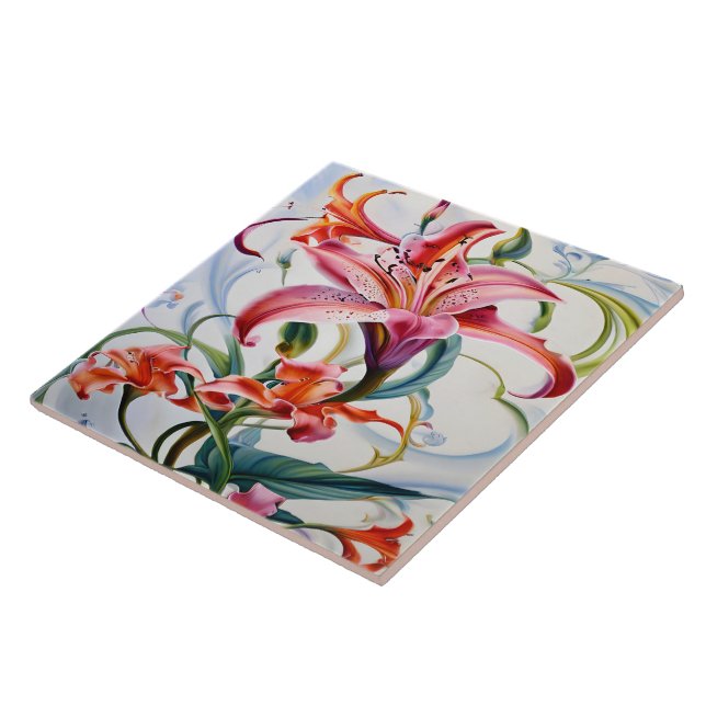 Carreau Fleurs de Lily dans des couleurs vives sur Arrière (Côté)