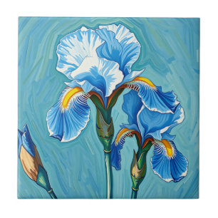 Carreau Fleurs de l'iris bleu motif artistique