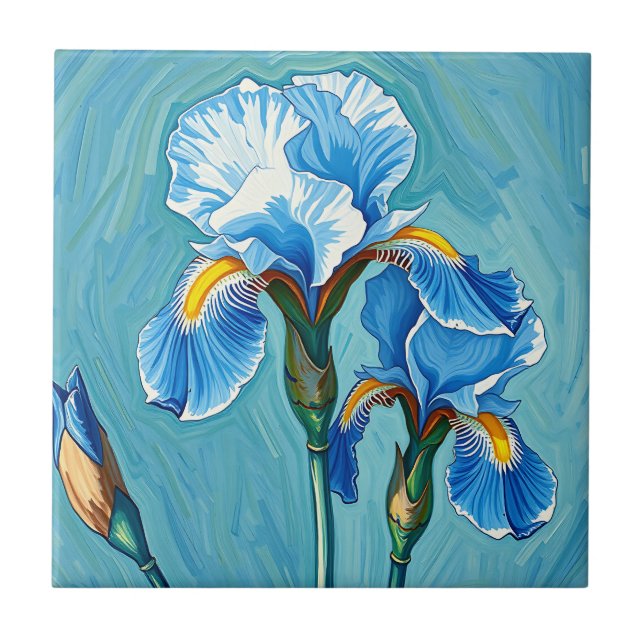 Carreau Fleurs de l'iris bleu motif artistique (Devant)