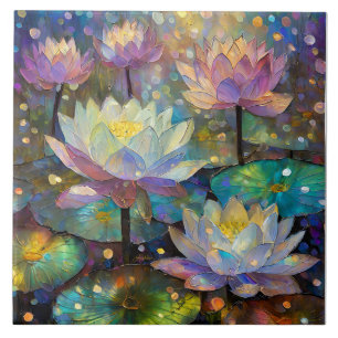 Carreau Fleurs de lotus délicates s'épanouissant dans la n