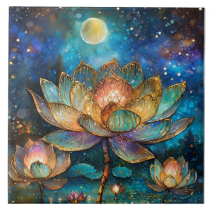 Carreau Fleurs de lotus en verre coloré au clair de lune