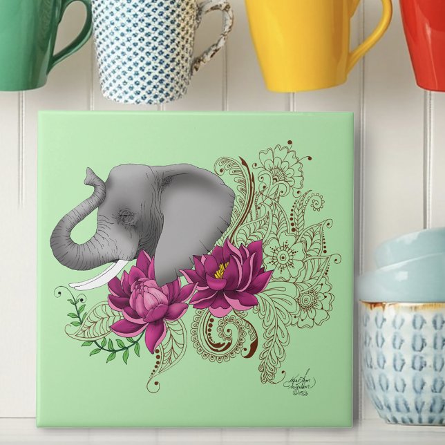 Carreau Fleurs de lotus henné éléphant (Créateur téléchargé)