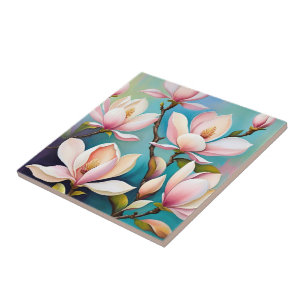 Carreau Fleurs de magnolia rose