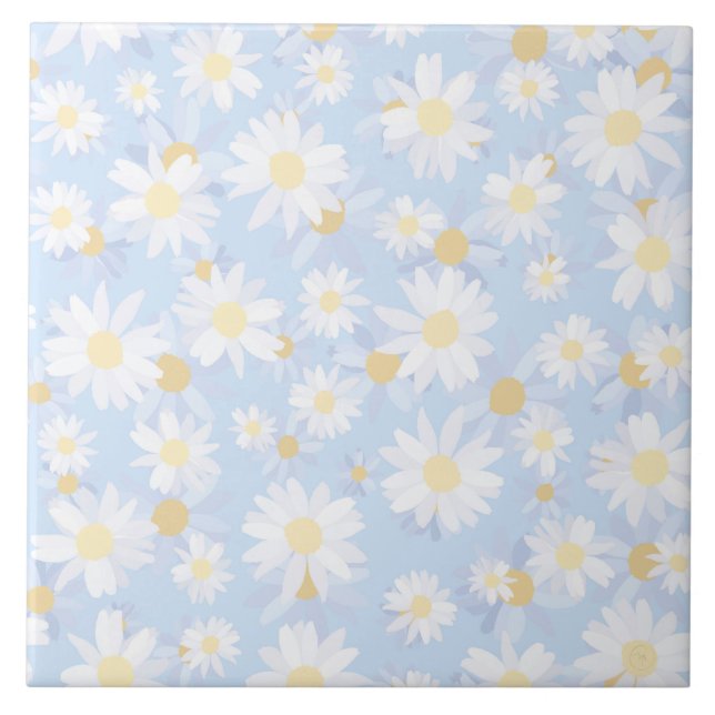 Carreau Fleurs de marguerite bleue chic et blanche (Devant)