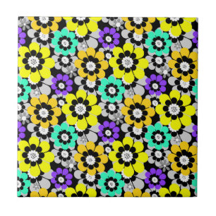 Carreau Fleurs de marguerite colorées Jaune Turquoise Viol