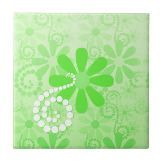 Carreau Fleurs de marguerite vert brillant mignonettes de