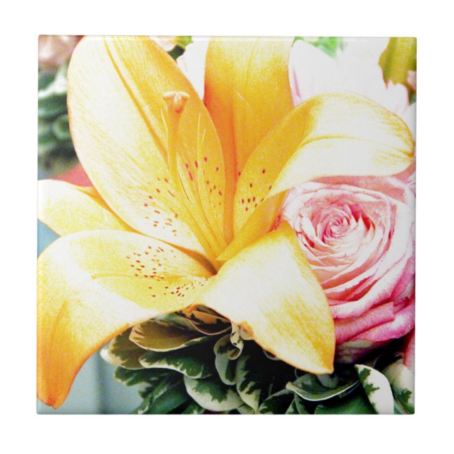 Carreau fleurs de mariage rose orange étoile lis rose (Devant)