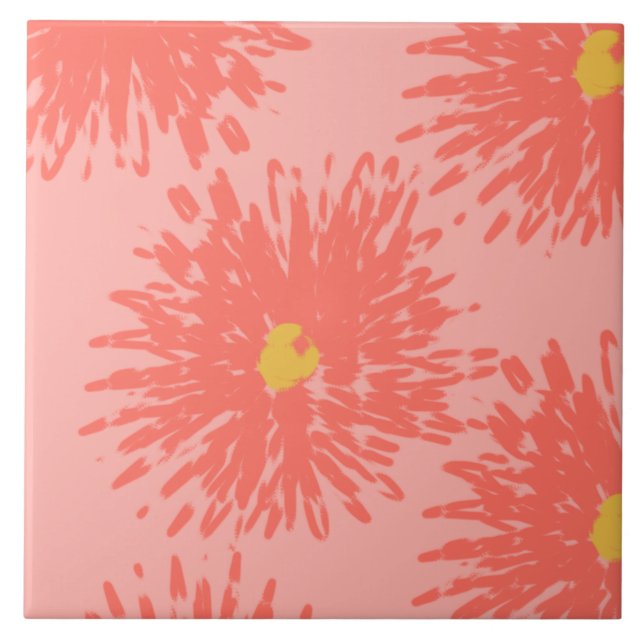 Carreau Fleurs de Œillet Corail Abstrait (Devant)