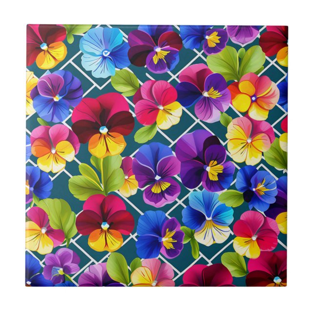 Carreau Fleurs de Pansy Géométriques Vibrantes (Devant)