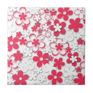 Carreau Fleurs de papier rouge et blanc