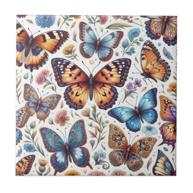 Carreau fleurs de papillon motif nature art (Devant)